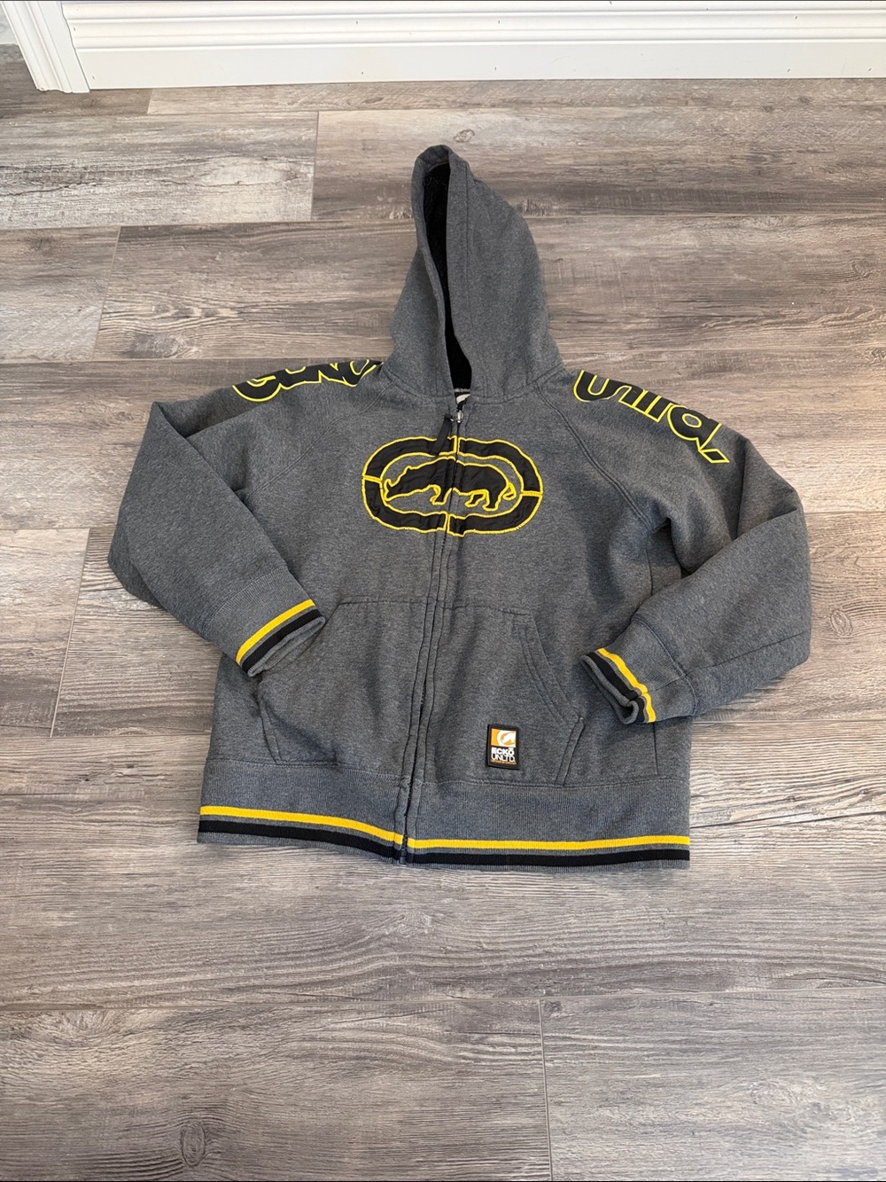 Ecko‎ Unlimited Gray Zip-Up Hoodie with Yellow Trim